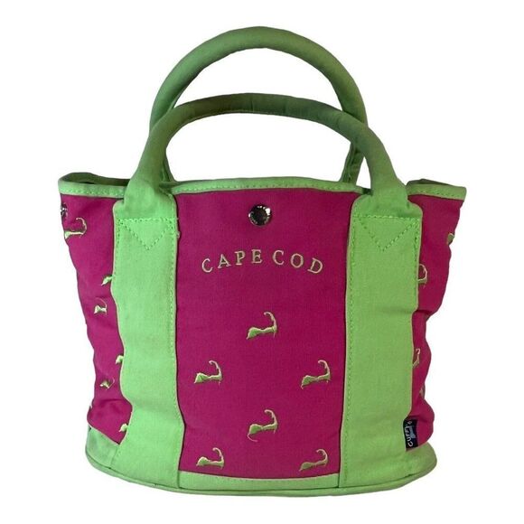 Cape Cod green and pink durable tote bag from Cuffy's Hot Pink Green Souvenir - Picture 1 of 9